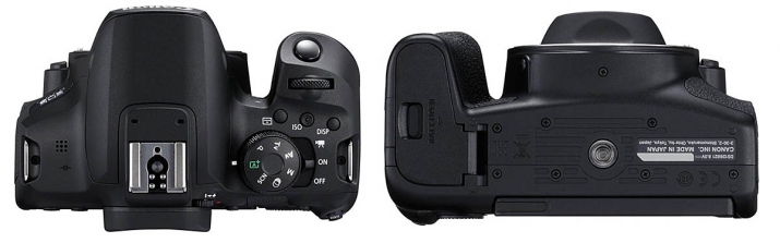 Zrcadlovka Canon EOS 850D ve dvou detailech těla...