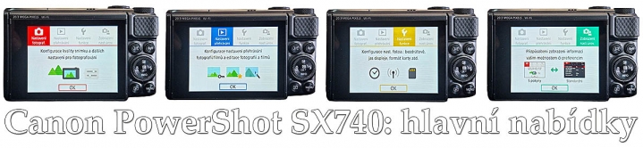 Canon PS-SX740: Všechny podkarty nabídky přístroje