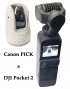 Canon PICK v pozadí, zobrazen v displeji DJI Pocket 2  