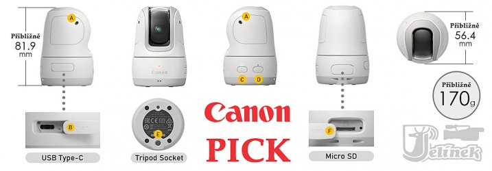 Canon PowerShot PICK: fyzické parametry a zdířky prcka