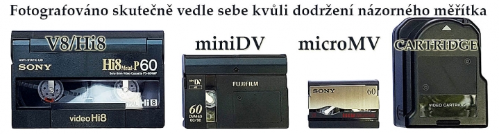 Srovnání kazet V8/Hi8 + miniDV + microMV + Kartridge