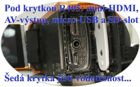 Detail zdířek a SD-slotupo krytkou modelu R405D