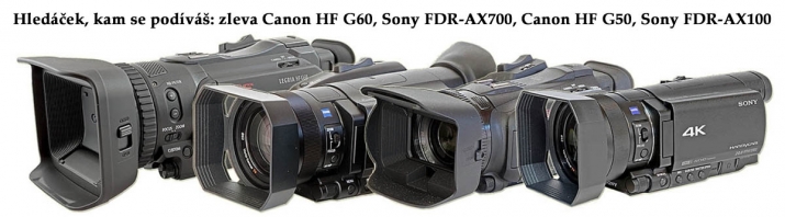 Čtyři z modelů VIDEOKAMER s hledáčkem: Canon a Sony