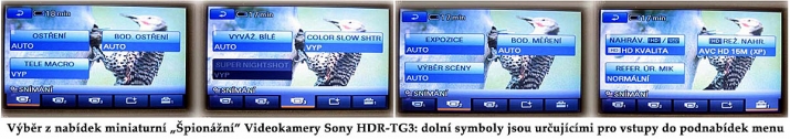 Videokamera Sony HDR-TG3: ukázka z nabídek MENU