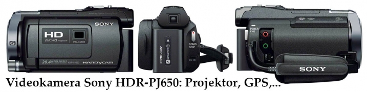Videokamera Sony PJ650: projektor, BOSS, GPS, atd.
