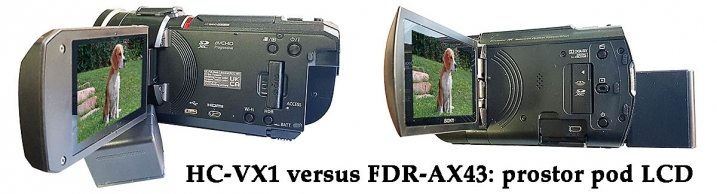 Videokamery VX1 a AX43 v detailech prvků pod LCD...