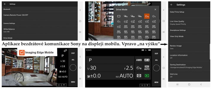 Aplikace Sony Imaging Edge Mobile na displeji mobilu 